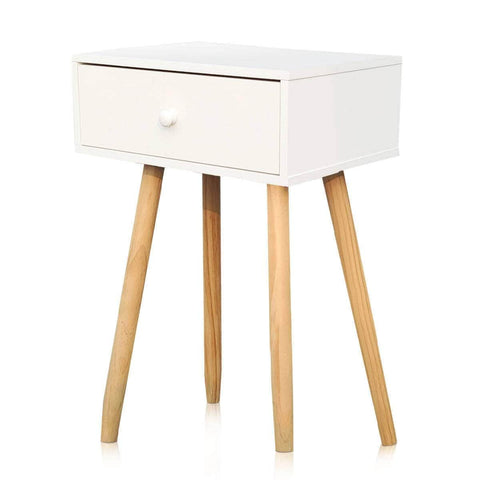 Sleek Modern 1-Drawer Side Table: Stylish Neutral Design (61cm)