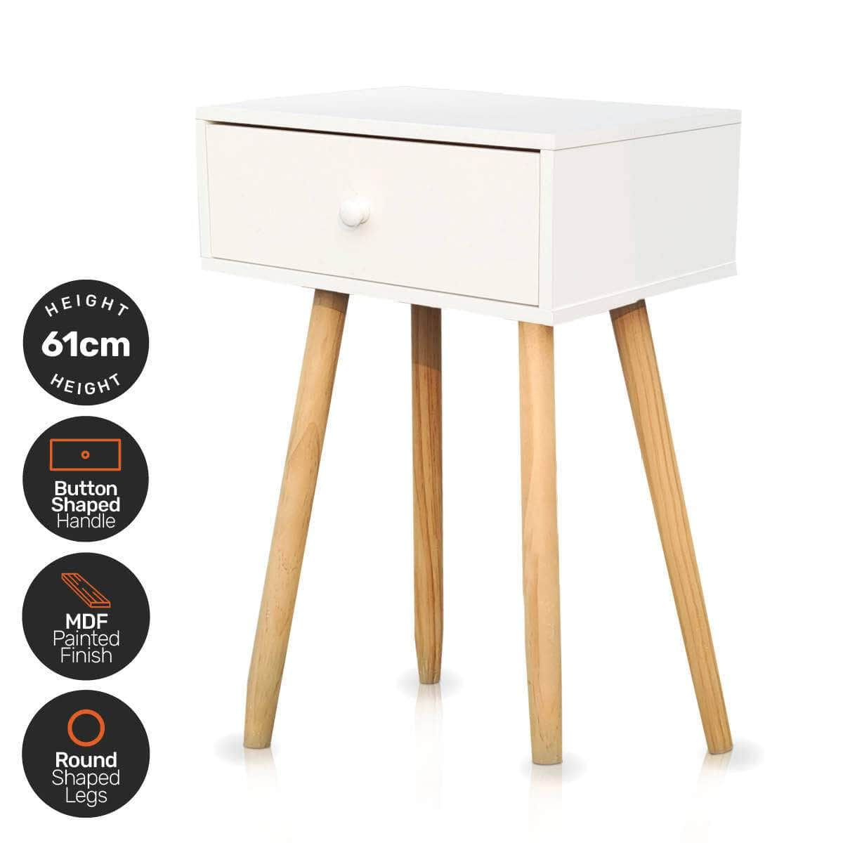 Sleek Modern 1-Drawer Side Table: Stylish Neutral Design (61cm)