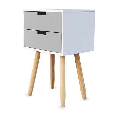 Sleek Modern 2-Drawer Side Table: Stylish Neutral Design (61cm)