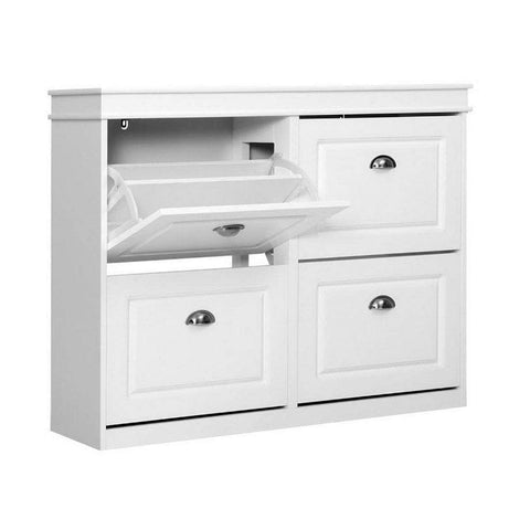 Sleek Shoe Rack Cabinet - 24 Pairs White