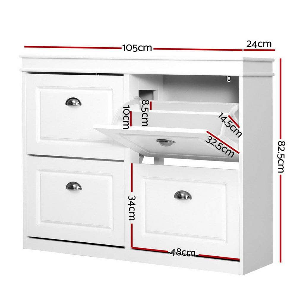 Sleek Shoe Rack Cabinet - 24 Pairs White