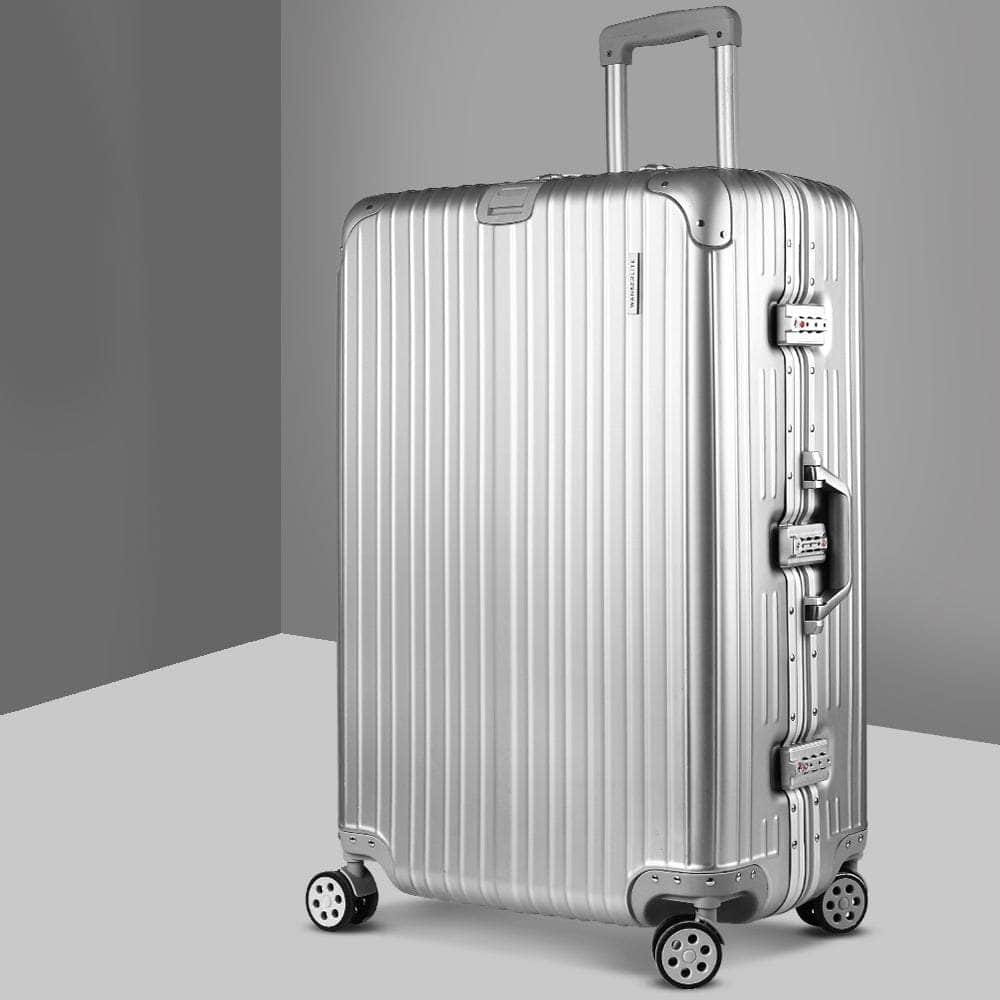 Sleek Silver Luggage Trolley - 28" Travel Suitcase