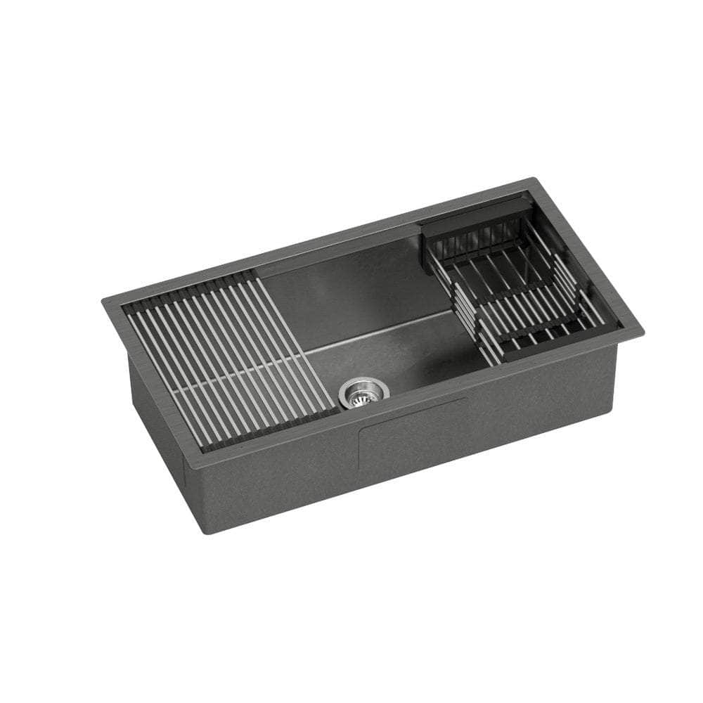 Sleek Stainless Steel Kitchen Sink Single Bowl and Drying Rack