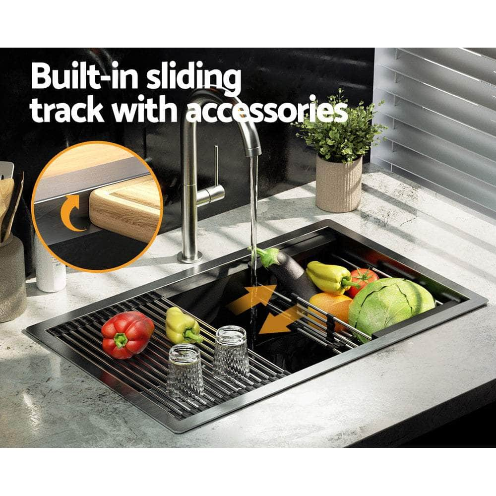 Sleek Stainless Steel Kitchen Sink Single Bowl and Drying Rack