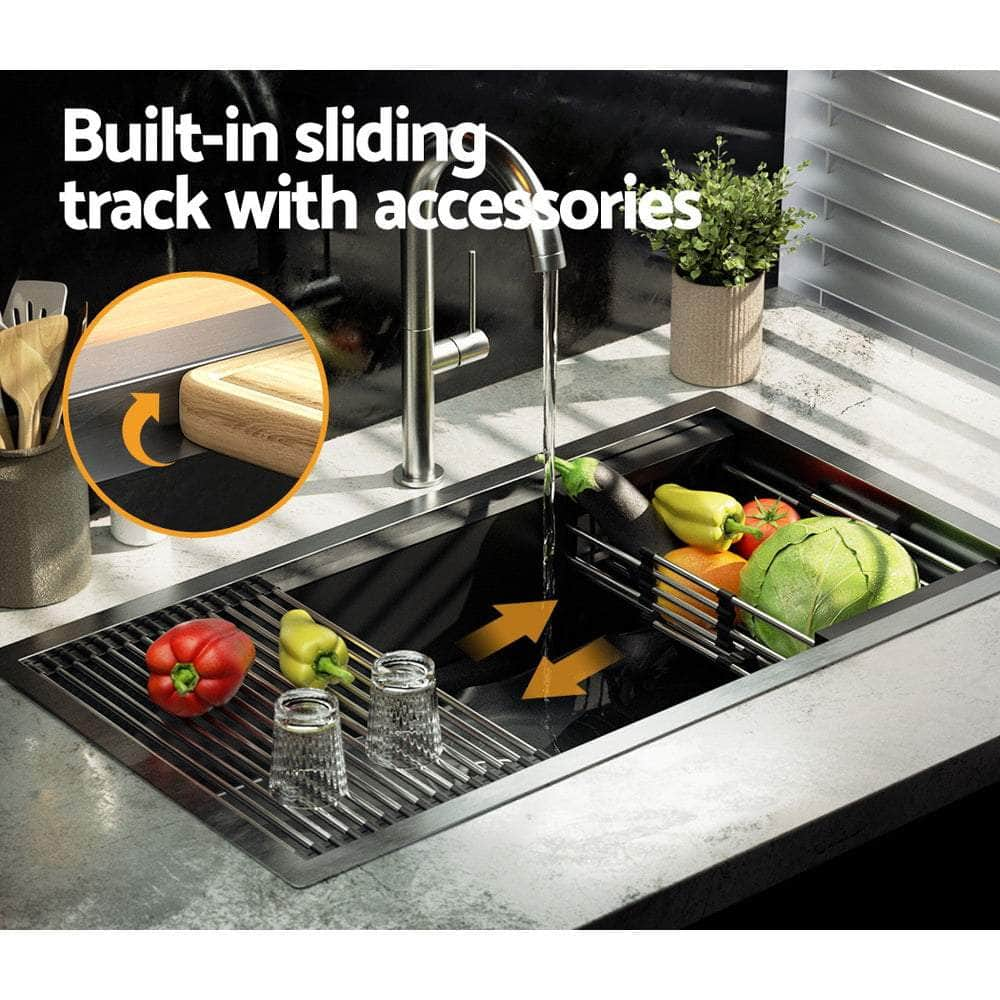 Sleek Stainless Steel Kitchen Sink Single Bowl and Drying Rack