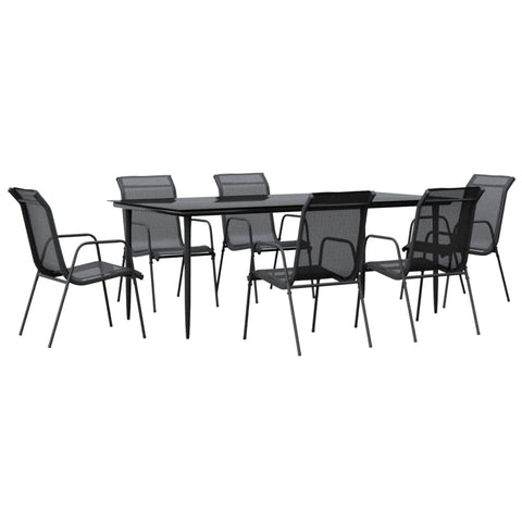 Sleek Steel Dining Ensemble: 7-Piece Garden Dining Set in Stylish Black with Textilene