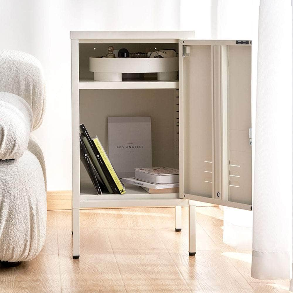 Sleek White Metal Bedside Table