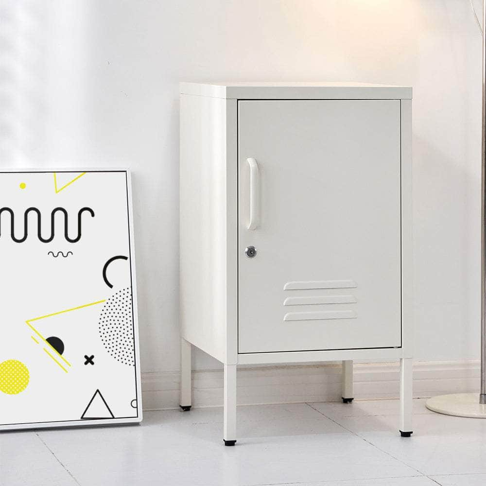 Sleek White Metal Bedside Table