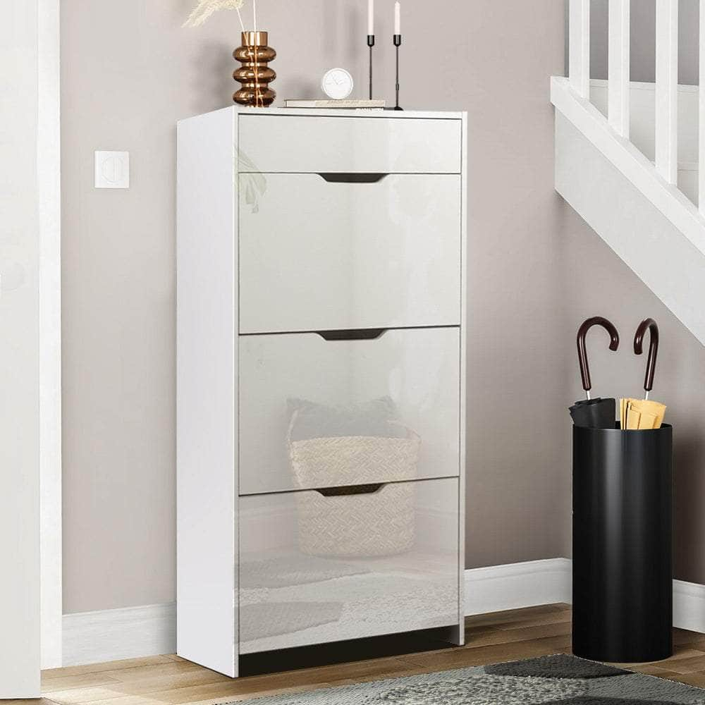 Sleek White Shoe Rack Cabinet - 24 Pairs