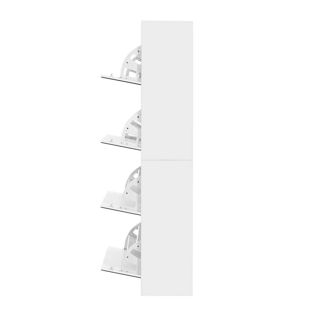 Sleek White Shoe Rack Cabinet with Mirror - 60 Pairs