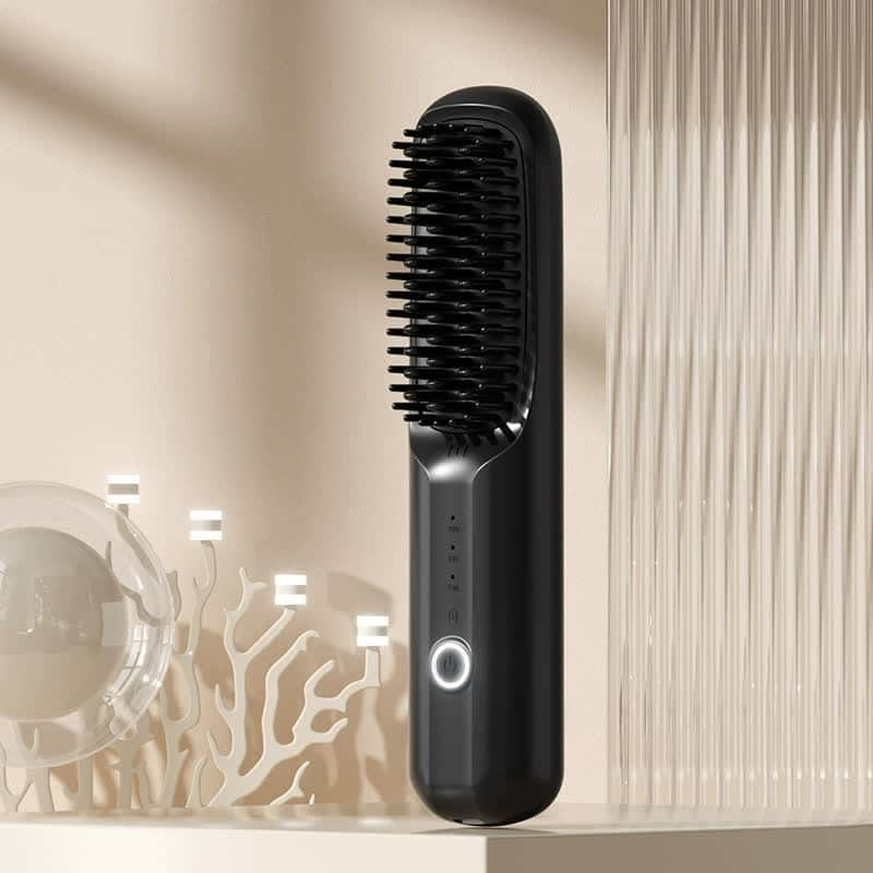 Sleek Wireless Hair Straightening Brush - Portable Styling