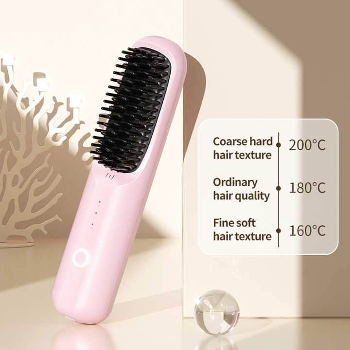 Sleek Wireless Hair Straightening Brush - Portable Styling