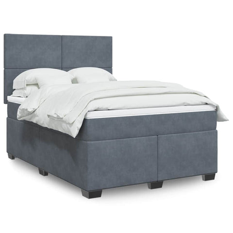 Sleep in Style: Dark Grey Queen Velvet Box Spring Bed with Plush Mattress