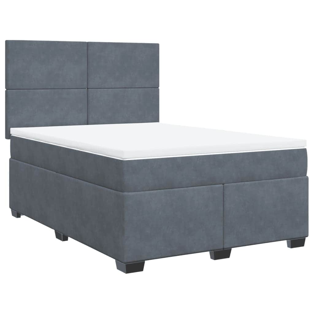 Sleep in Style: Dark Grey Queen Velvet Box Spring Bed with Plush Mattress