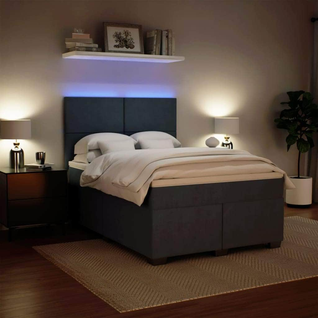 Sleep in Style: Dark Grey Queen Velvet Box Spring Bed with Plush Mattress