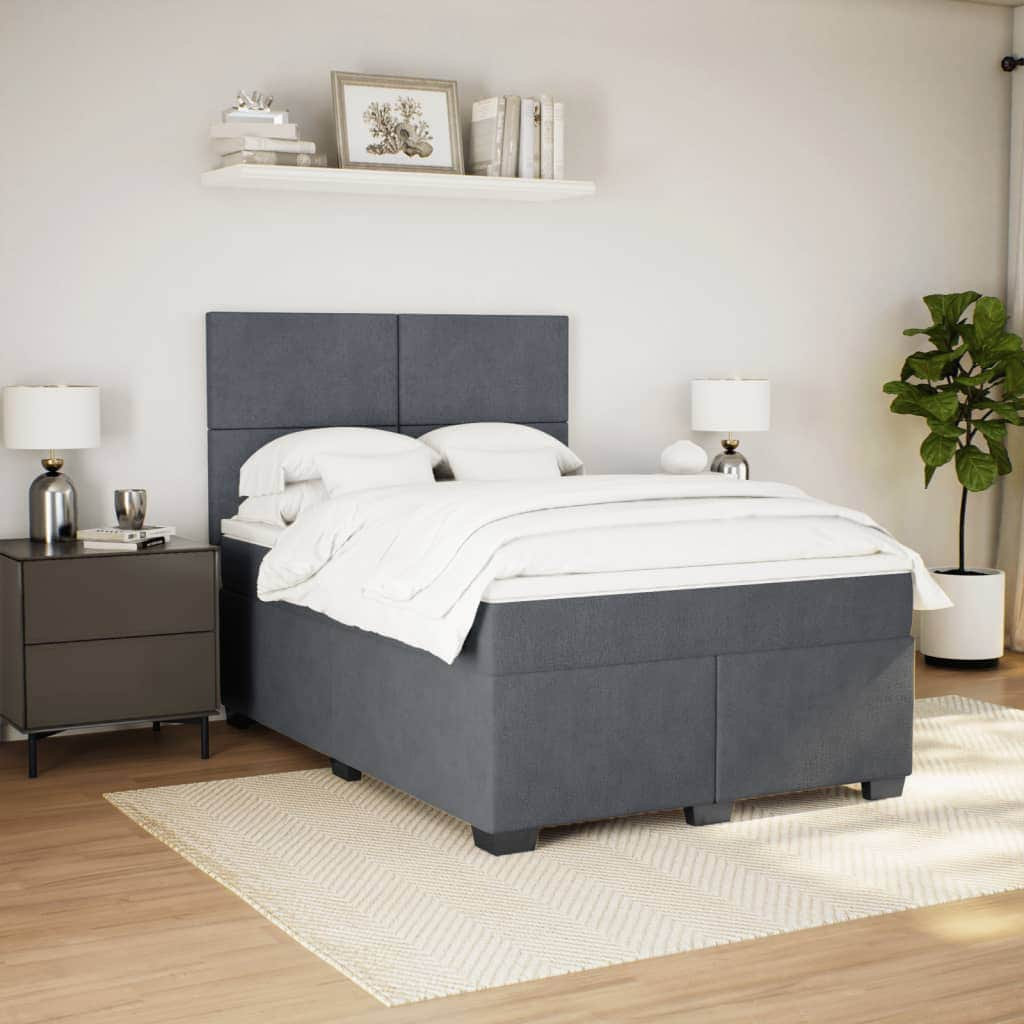 Sleep in Style: Dark Grey Queen Velvet Box Spring Bed with Plush Mattress