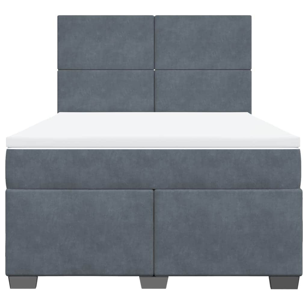 Sleep in Style: Dark Grey Queen Velvet Box Spring Bed with Plush Mattress