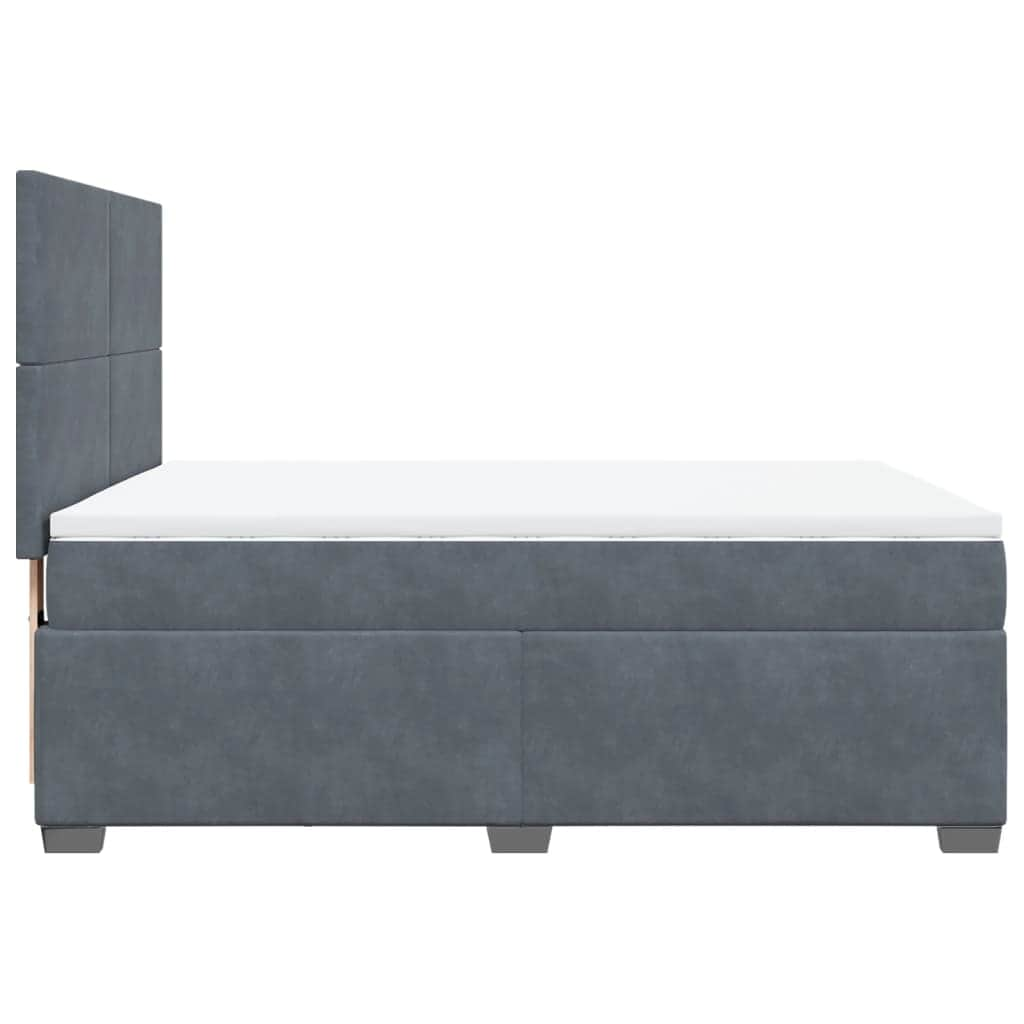 Sleep in Style: Dark Grey Queen Velvet Box Spring Bed with Plush Mattress