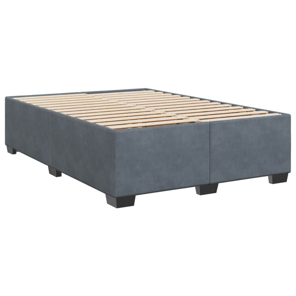 Sleep in Style: Dark Grey Queen Velvet Box Spring Bed with Plush Mattress