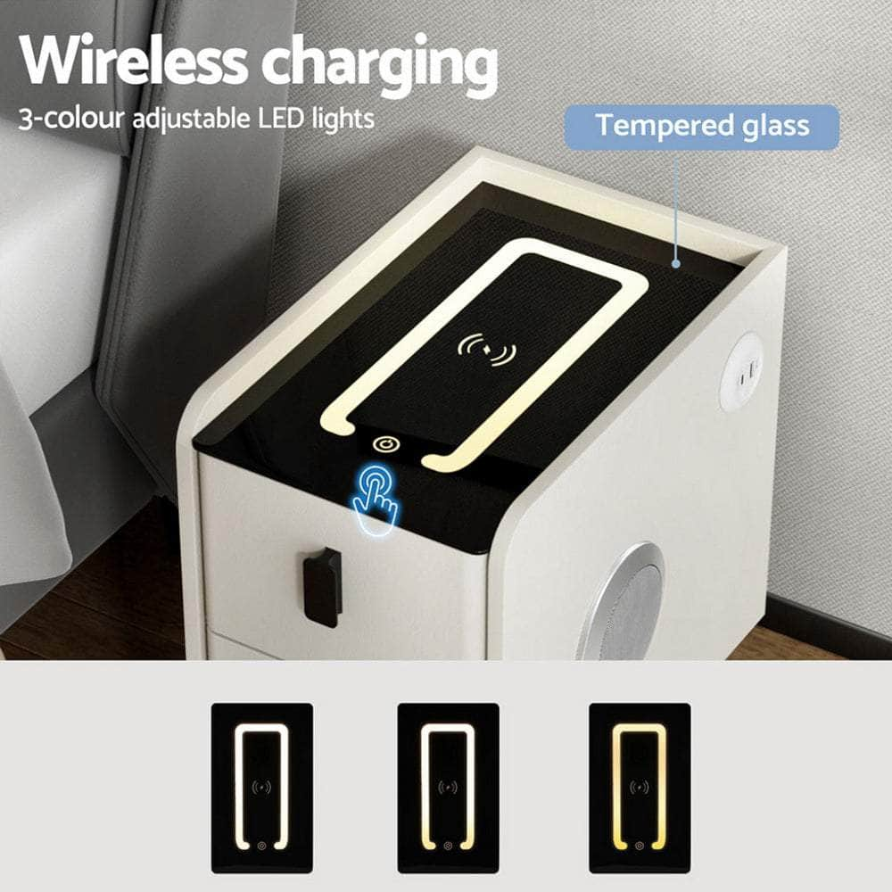 Smart Bedside Table With Wireless Charging - Aida White