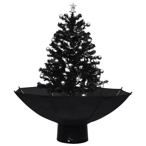 Snowing Christmas Tree with Umbrella Base Black