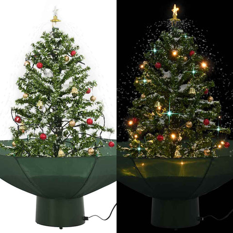 Snowing Christmas Tree with Umbrella Base Green