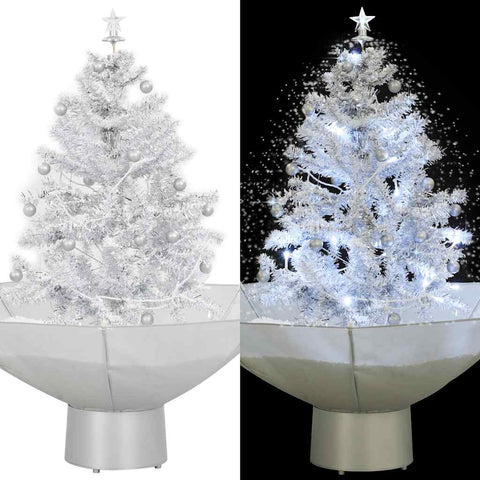 Snowing Christmas Tree with Umbrella Base White