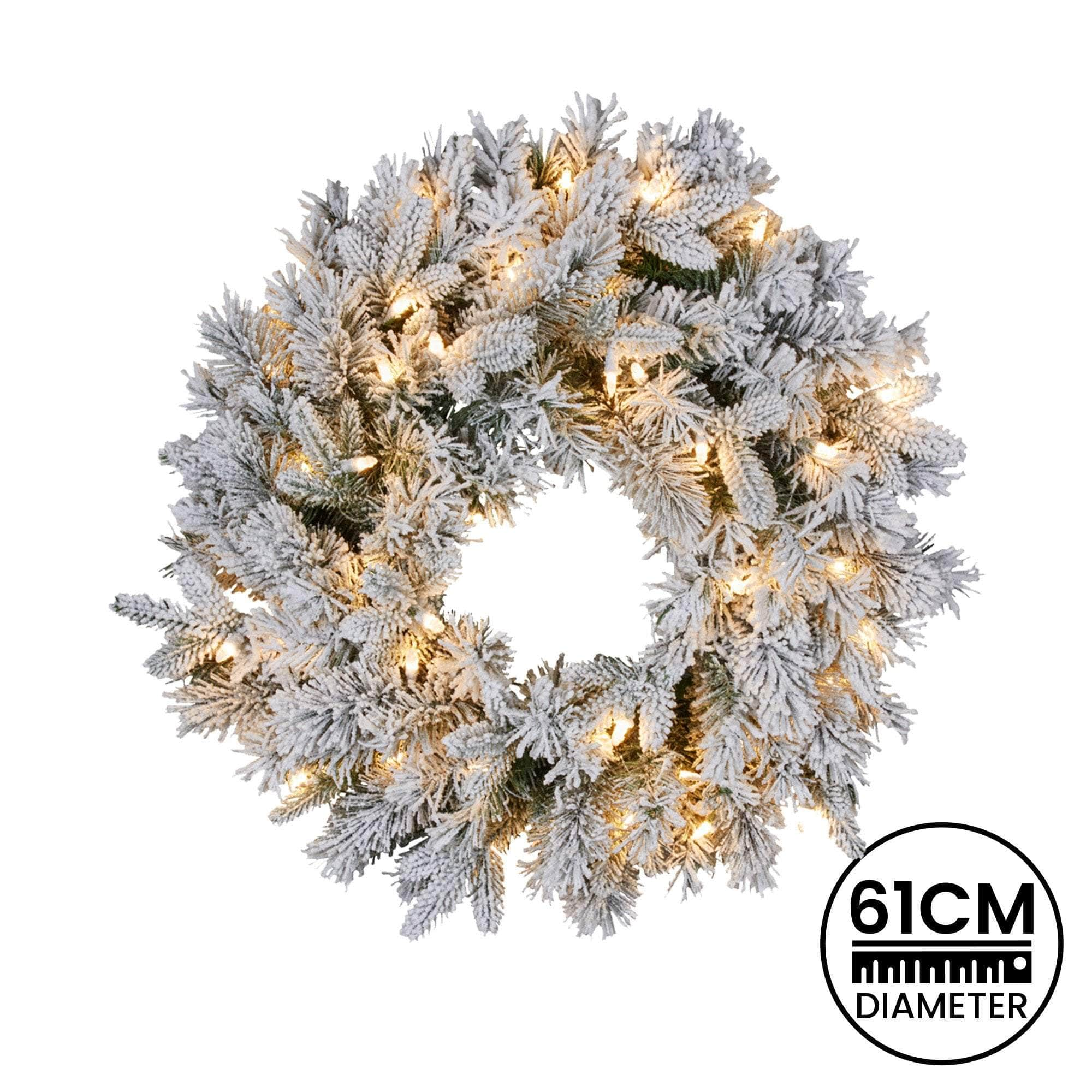 Snowy Atica Pre-Lit Christmas Wreath - 61cm