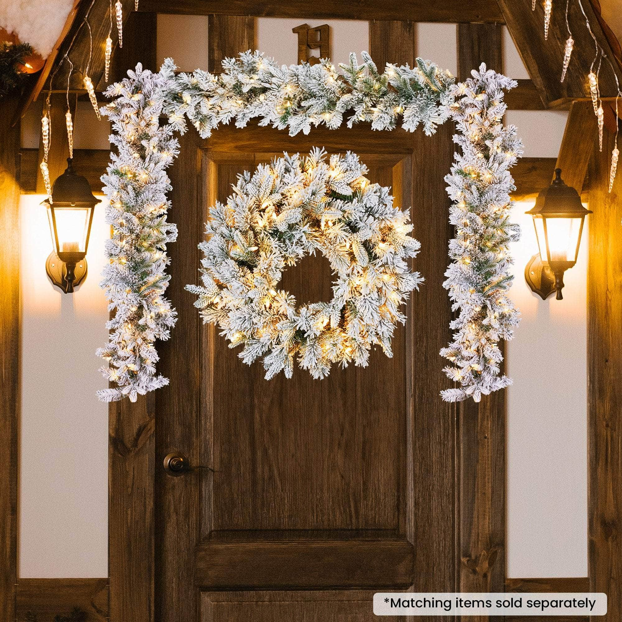 Snowy Atica Pre-Lit Christmas Wreath - 61cm