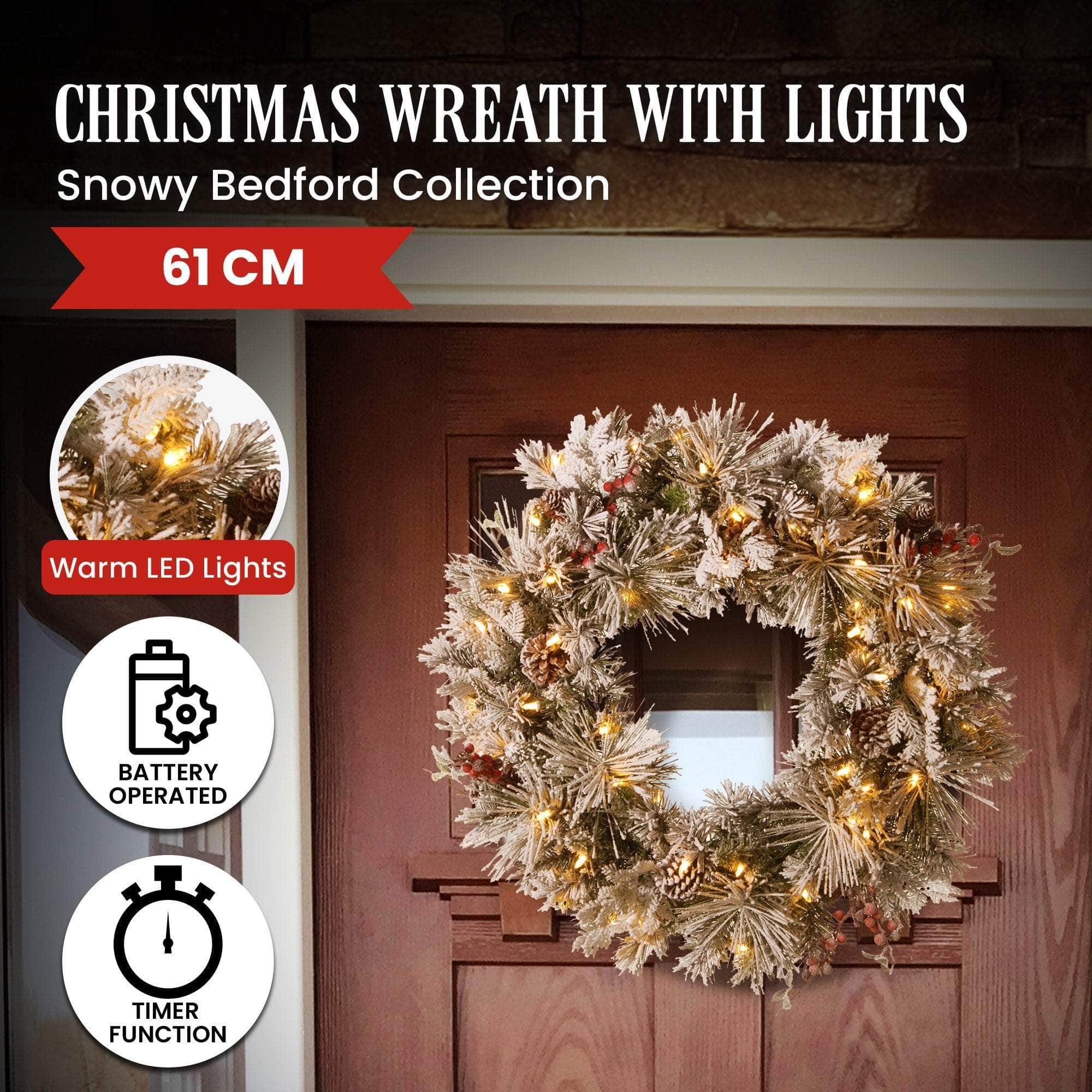 Snowy Bedford Christmas Wreath - 61cm