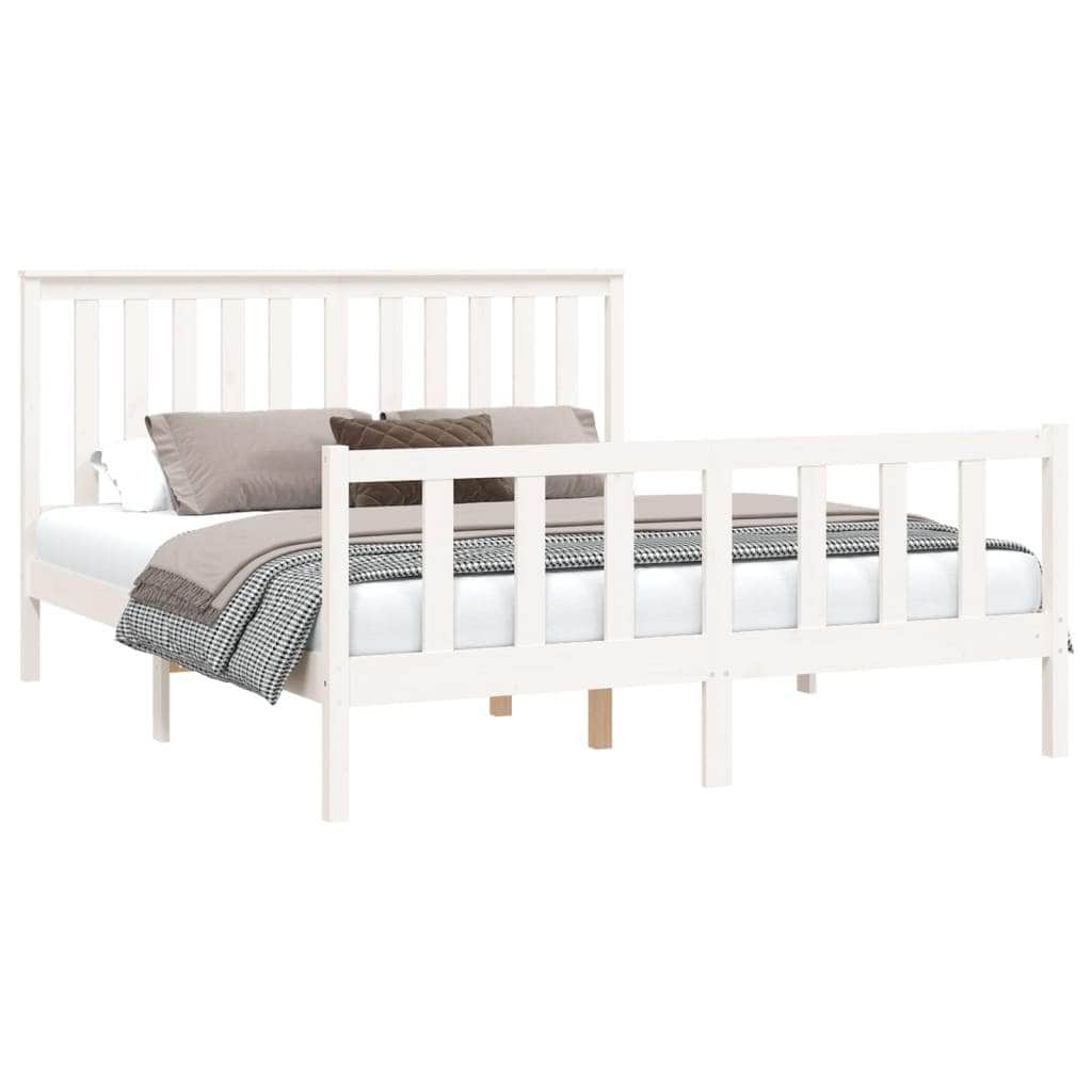 Snowy Haven: White Pine Bed Frame with Headboard