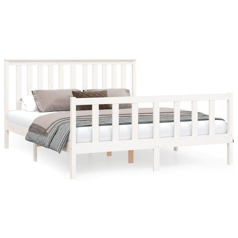 Snowy Haven: White Pine Bed Frame with Headboard