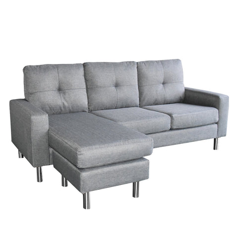 Linen Corner Sofa Couch Lounge Chaise with Metal Legs - Grey