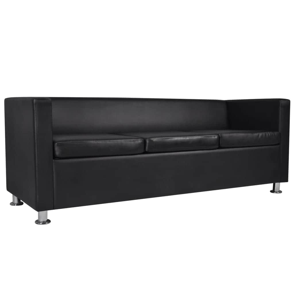 Sofa 3-Seater Artificial Leather Black