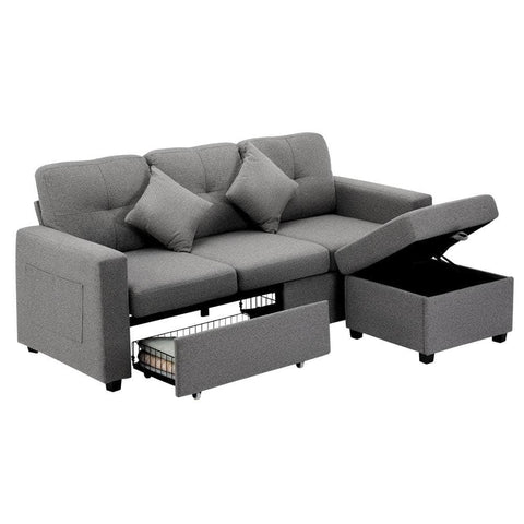 Sofa 3 Seater Chaise Modular Couch Drawers Ottoman Fabric