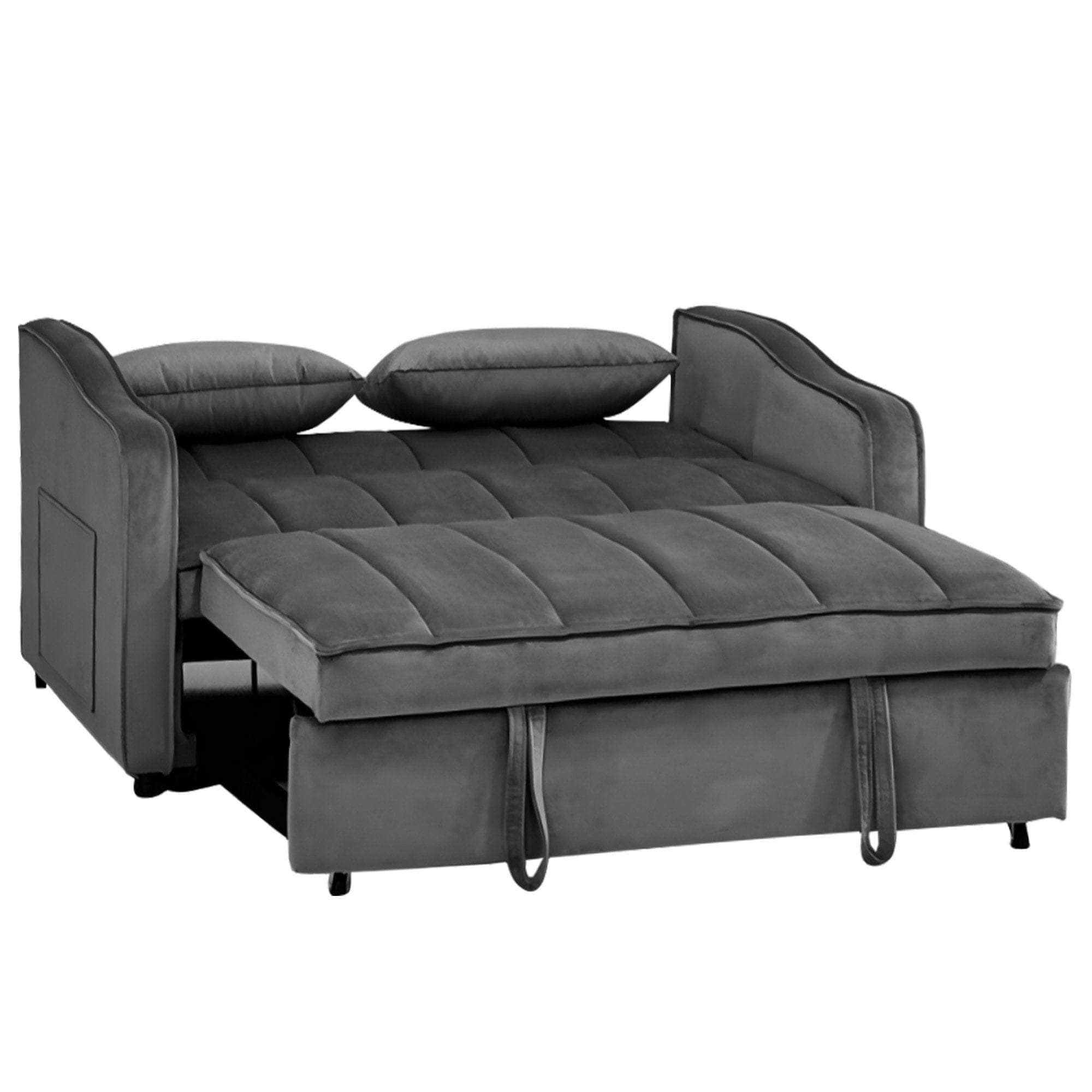 Light Black/Dark/Light grey Velvet 2-Seater Sofa Bed with Comfortable Sleeping