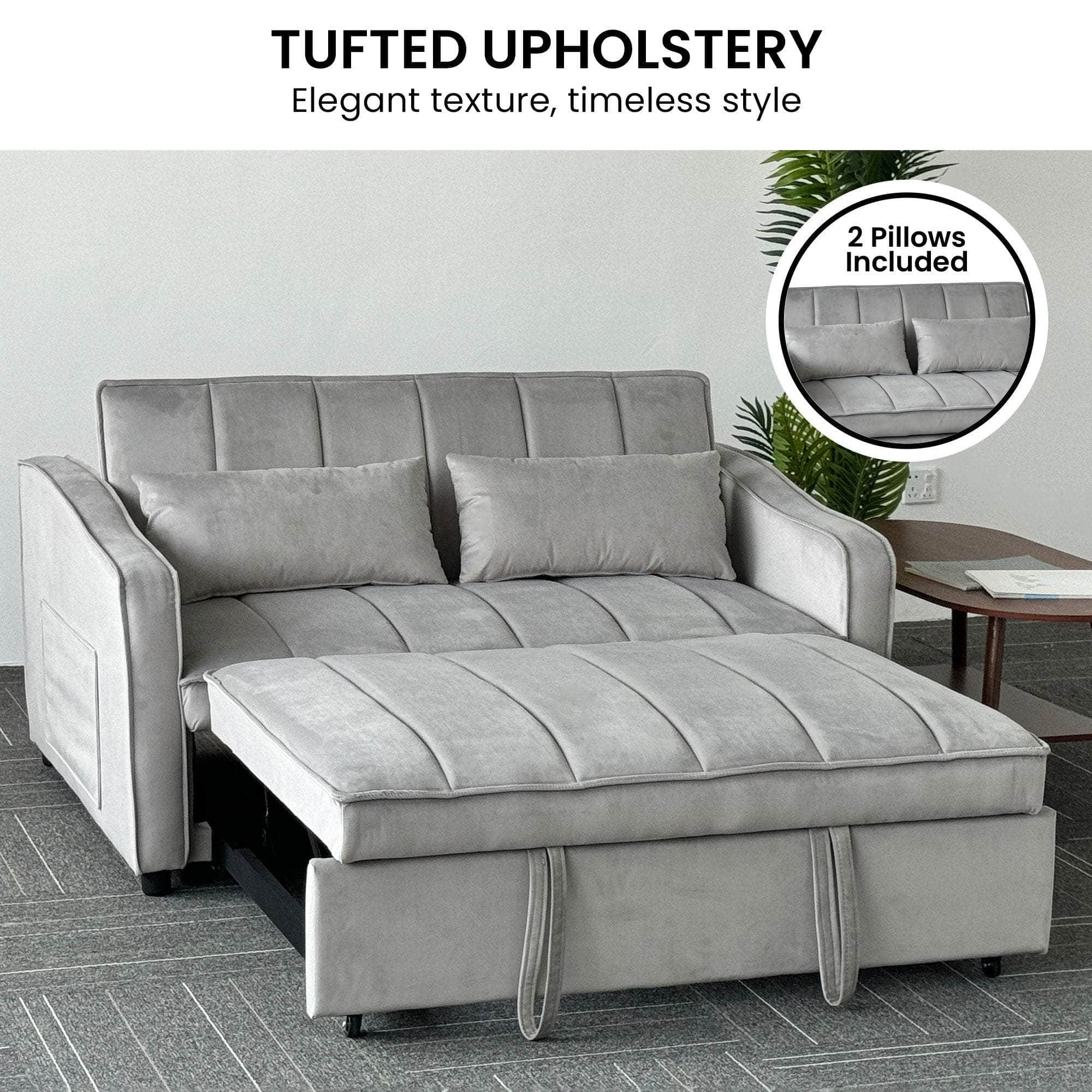 Light Black/Dark/Light grey Velvet 2-Seater Sofa Bed with Comfortable Sleeping