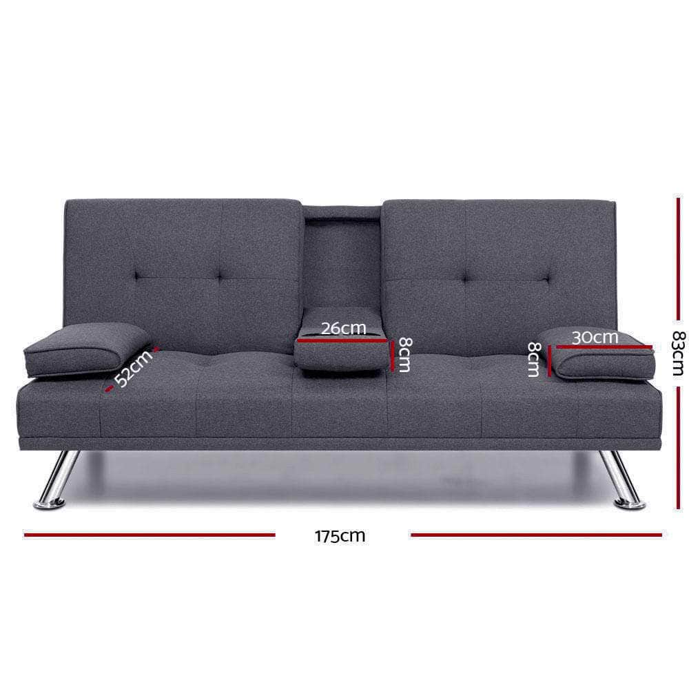 Sofa Bed 175Cm Dark Grey Fabric