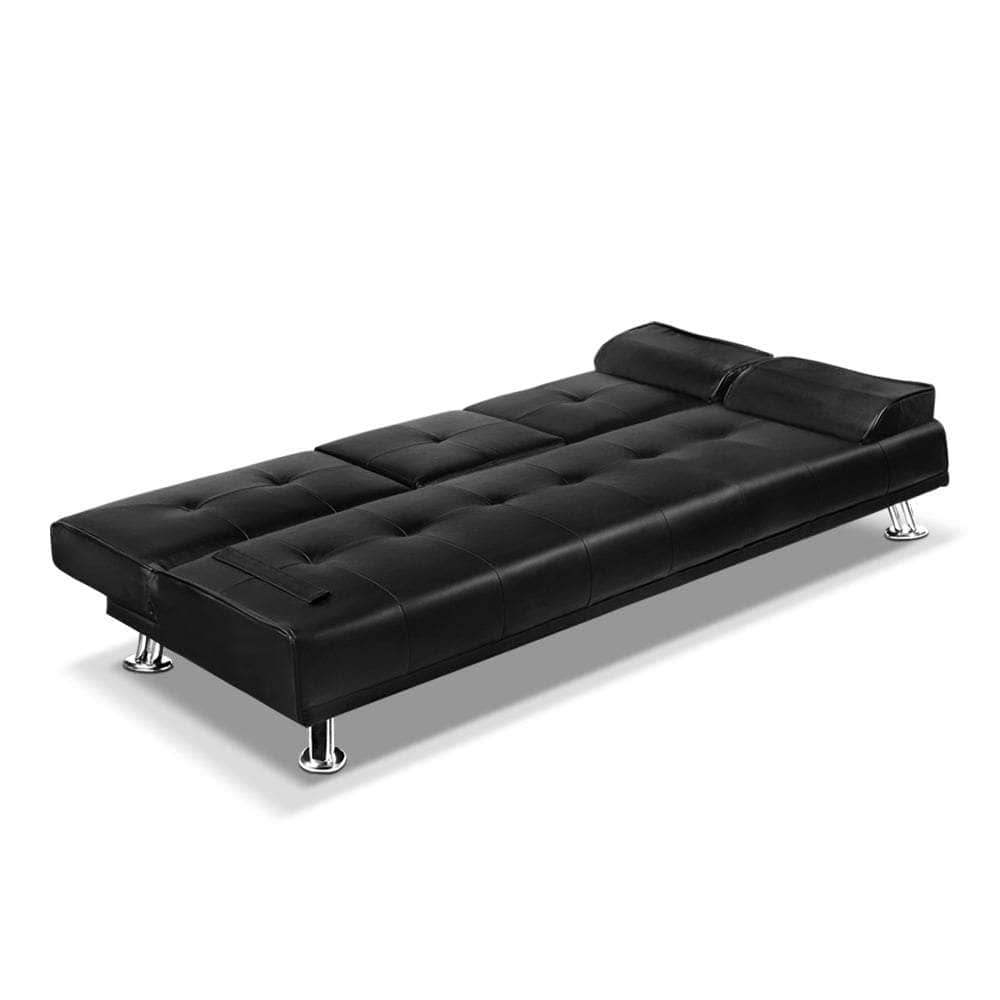 Sofa Bed 188Cm Black Pu Leather