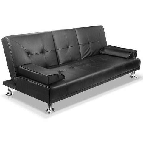 Sofa Bed 188Cm Black Pu Leather