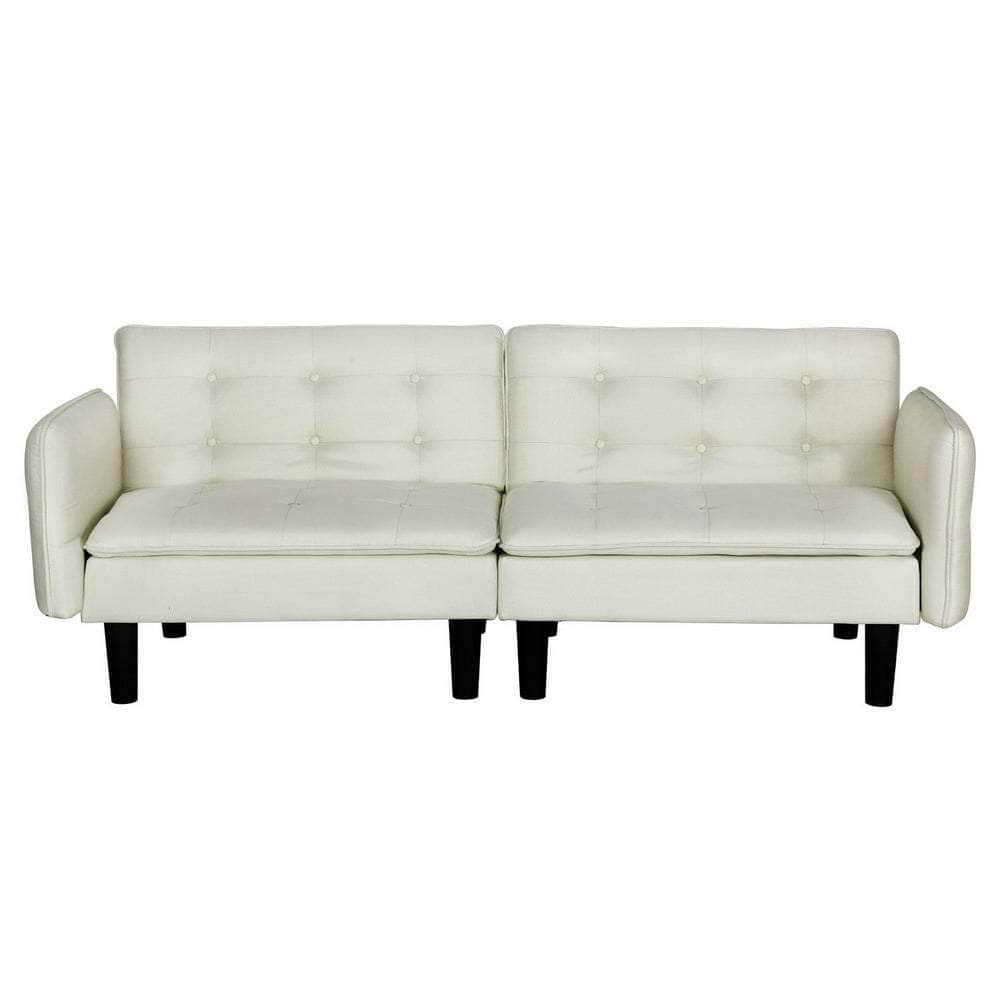 Sofa Bed 3 Seater Tufted Faux Linen Beige