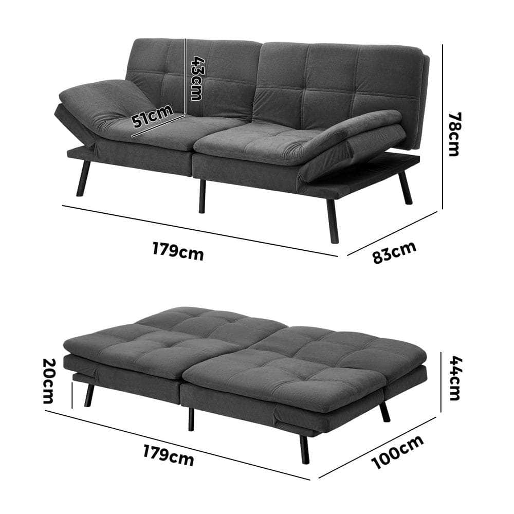 Sofa Bed Convertible Leather Polyester 3-Seater