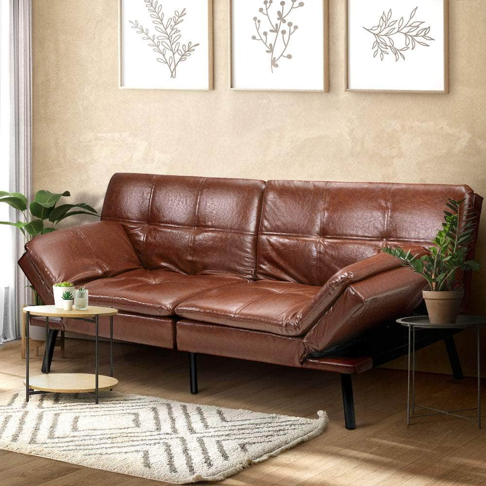 Sofa Bed Convertible Leather Polyester 3-Seater