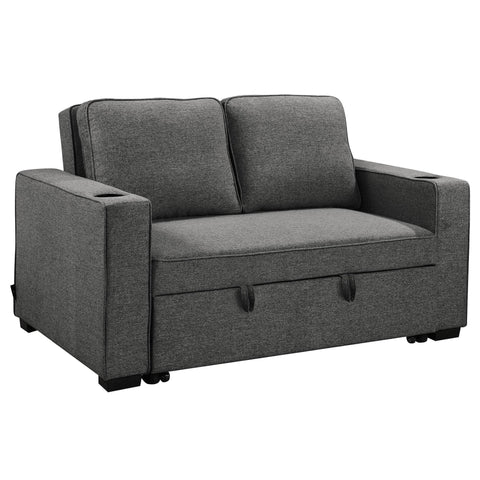 Sofa Bed Dark Grey Linen 2 Seater Futon Sleeper Couch w/ Cupholders