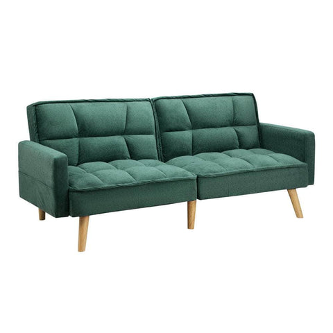 Sofa Bed Velvet Leather 3-Seater Green/Grey/Black