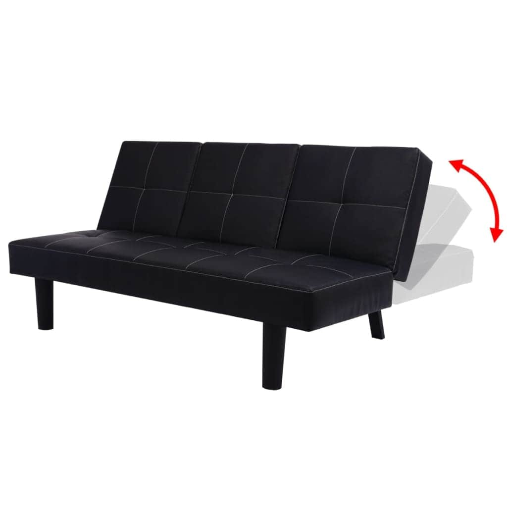 Sofa Bed with Drop-Down Table Artificial Leather Black