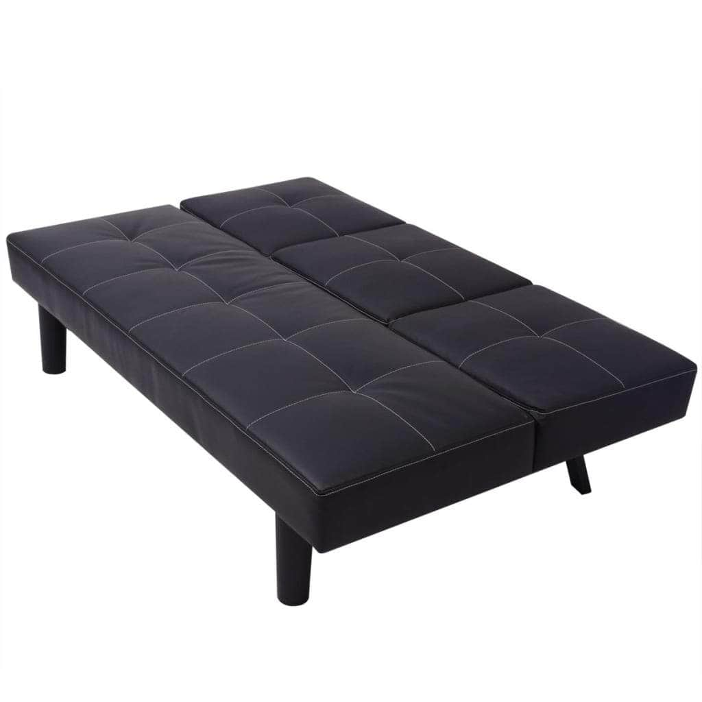 Sofa Bed with Drop-Down Table Artificial Leather Black