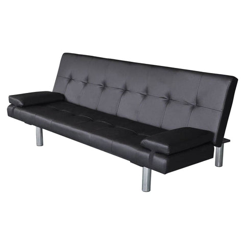 Sofa Bed with Two Pillows Artificial Leather Adjustable Black