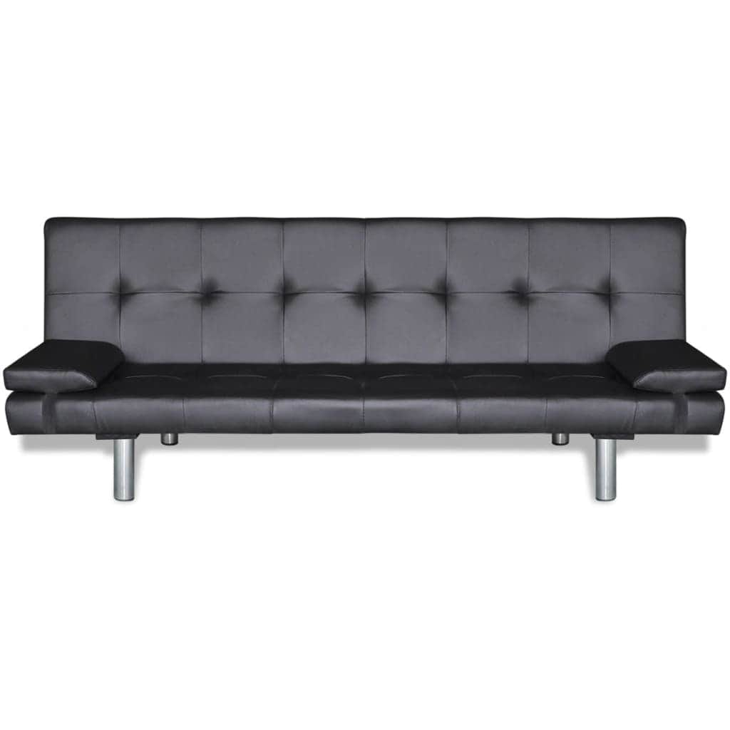 Sofa Bed with Two Pillows Artificial Leather Adjustable Black