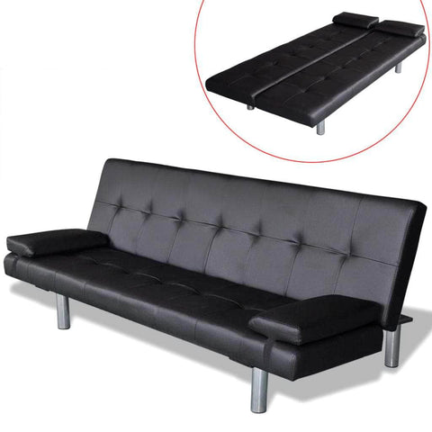 Sofa Bed with Two Pillows Artificial Leather Adjustable Black